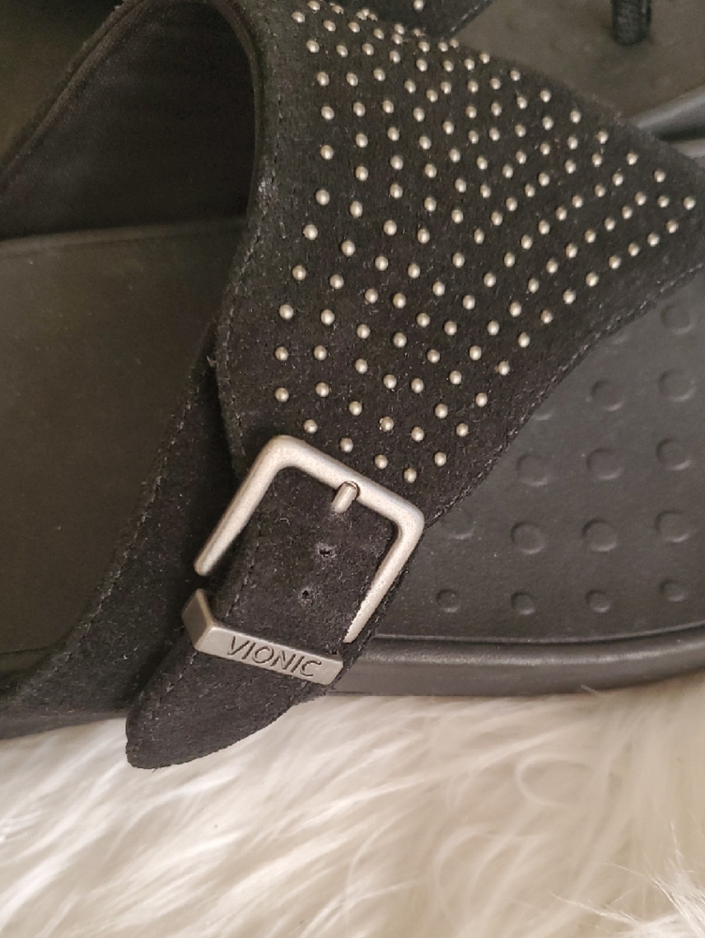 Vionic Black Studded Suede Toe-Post Sandals - Picture 4 of 14